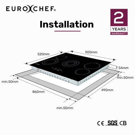 Overhead view of the five zone ceramic cooktop showing FlexiZone outer rings