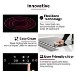 Central 220 mm cooking zone of the five zone ceramic cooktop
