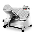 Commercial electric meat slicer with 250 mm stainless steel blade and carriage