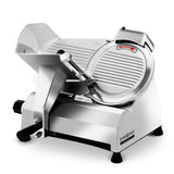 Commercial electric meat slicer with 250 mm stainless steel blade and carriage