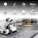 Front view of the 320 W meat slicer with thickness adjustment dial