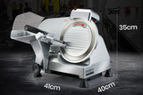 Front view of the 280 W meat slicer showing thickness adjustment dial