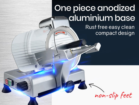 Built in double sided blade sharpener mounted on the meat slicer