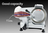 Dual handles and product pusher on the commercial meat slicer