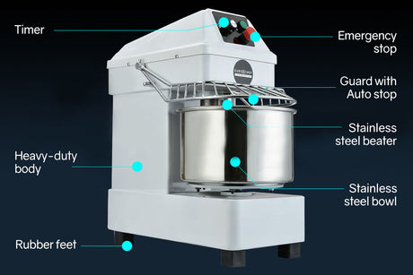 Rear view of the dual belt drive dough mixer housing