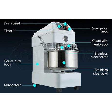 Dough being kneaded in the 30 litre spiral mixer bowl