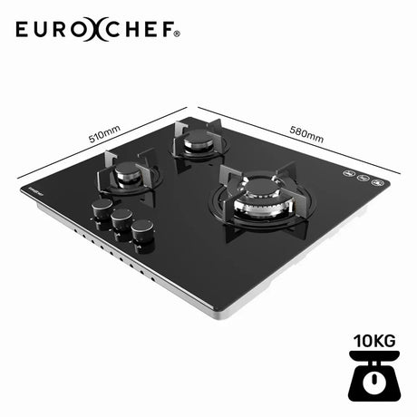 Overhead view of the three burner gas cooktop showing wok burner placement