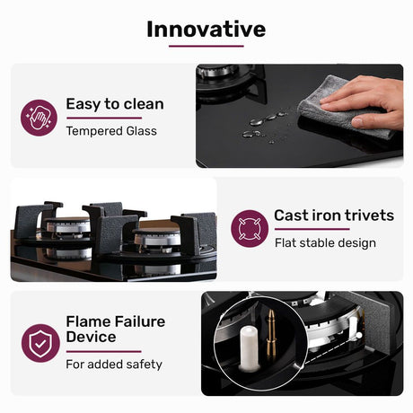 Dimension diagram of the 60 cm four burner gas cooktop, 580 x 500 x 113 mm