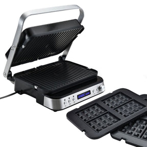 Stainless steel 1600 W contact grill and sandwich press with LCD control panel