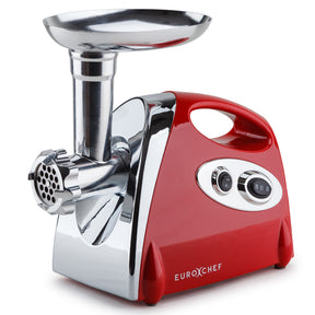 Red and stainless steel electric meat grinder, 1800 W, with sausage and kibbe attachments