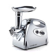 Silver electric meat grinder, 1800 W, with sausage filler and kibbe attachments