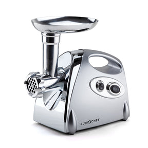 Silver electric meat grinder, 1800 W, with sausage filler and kibbe attachments