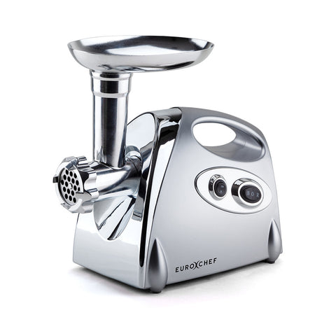 Silver electric meat grinder, 1800 W, with sausage filler and kibbe attachments