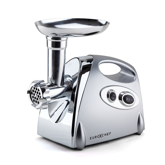 Silver electric meat grinder, 1800 W, with sausage filler and kibbe attachments