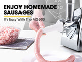 Food pusher used to feed meat into the grinder neck