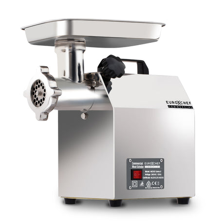 Commercial electric meat grinder, 950 W, stainless steel body with large feeding tray