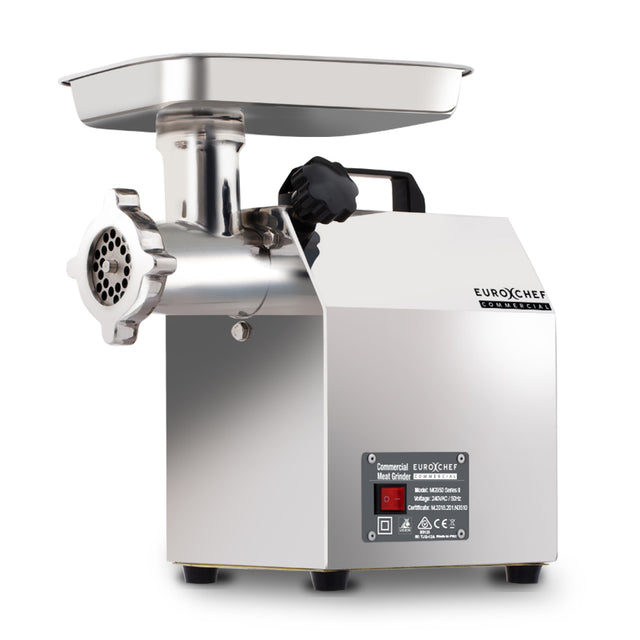 Commercial electric meat grinder, 950 W, stainless steel body with large feeding tray