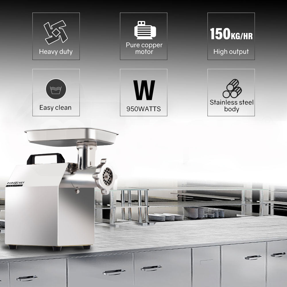 Front view of the MG950 Series II stainless steel commercial meat grinder
