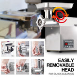 Large 304 stainless steel feeding tray on the commercial meat grinder