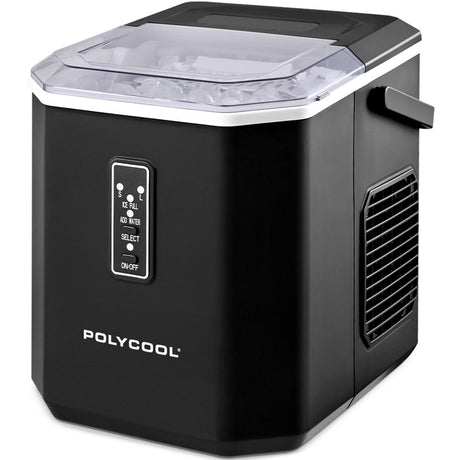 Black portable ice maker producing up to 12 kg of bullet ice per day