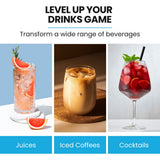 Portable ice maker on a kitchen bench next to iced drinks