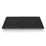 Portable double induction cooktop with two zones and black glass surface