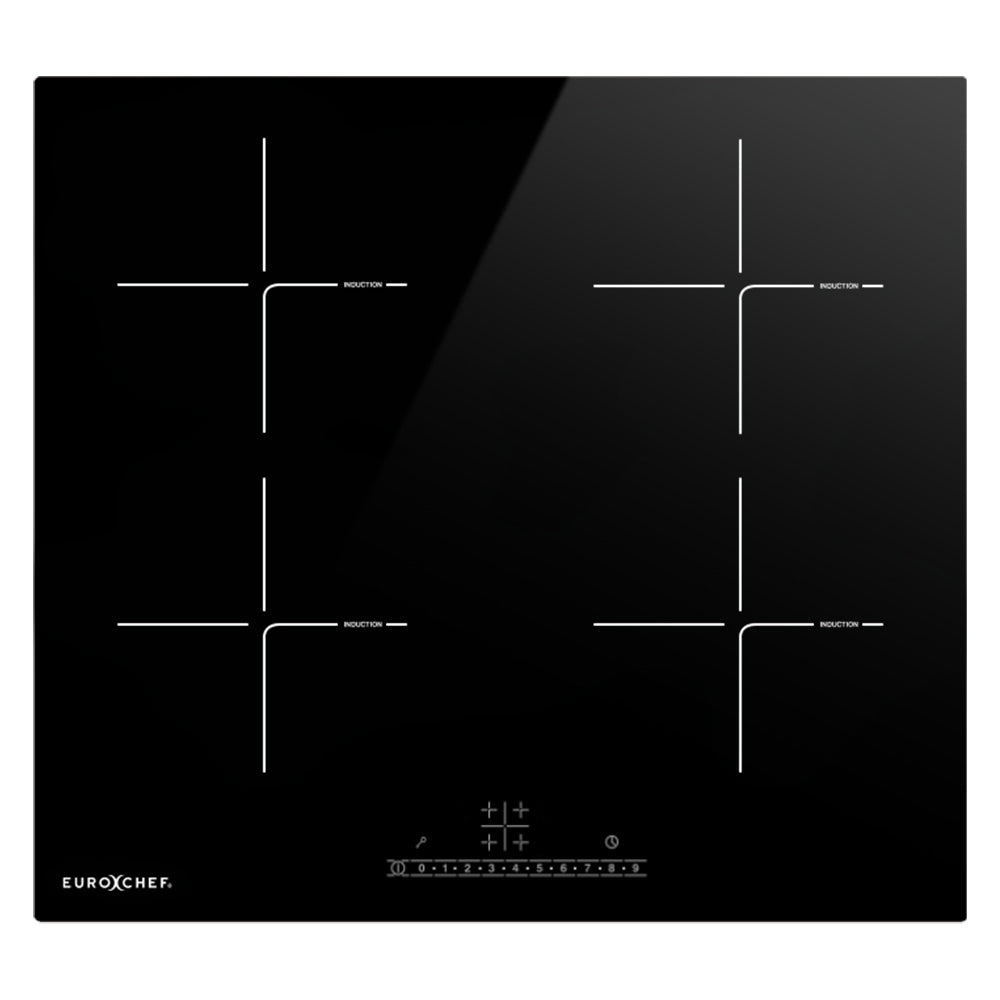 60 cm four zone induction cooktop with frameless black glass and touch slider