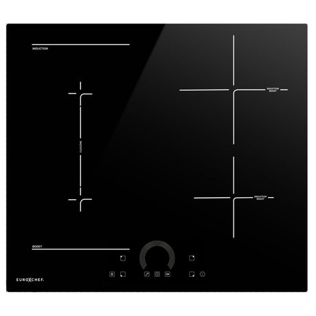 60 cm four zone induction cooktop with FlexZone and frameless black glass