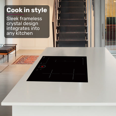 Nine level touch slider on the 7200 W induction cooktop control panel