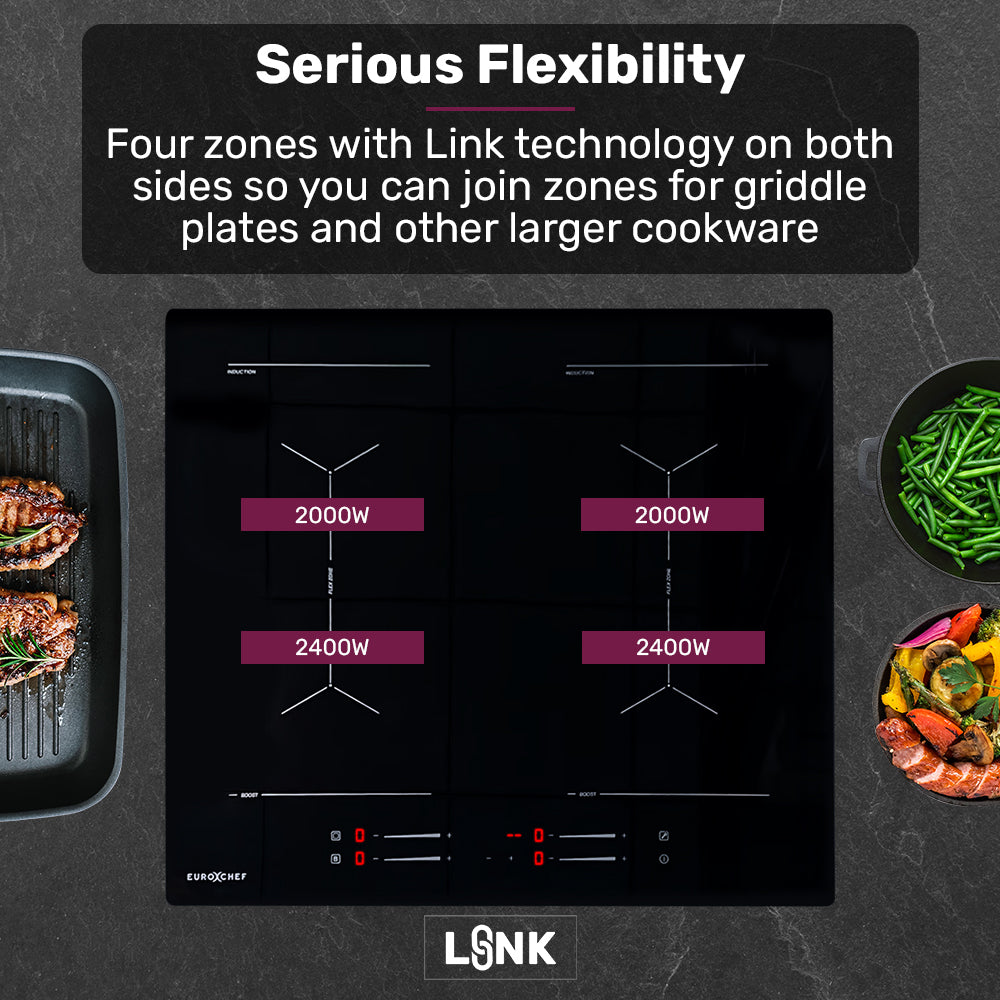 Two zones bridged into one cooking area for a griddle pan