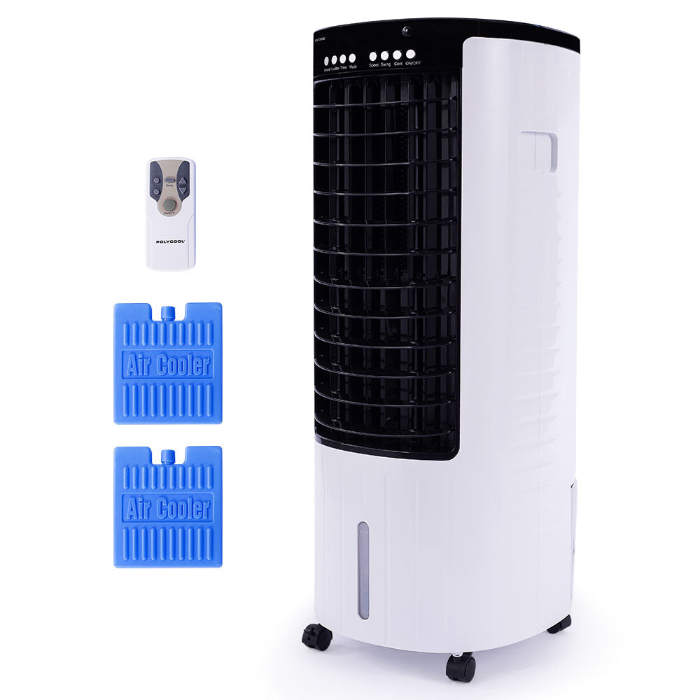 Portable evaporative air cooler with 12 L water tank and LCD control panel