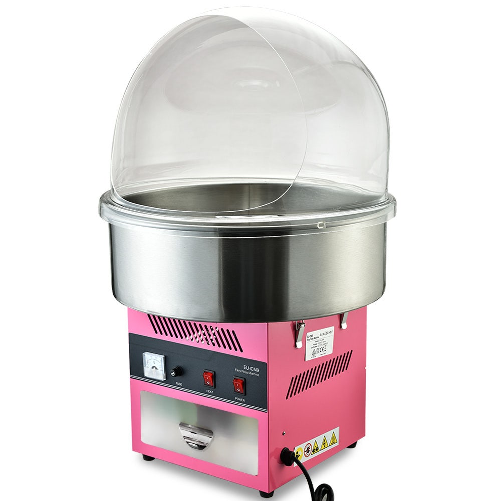 1100 W commercial cotton candy machine with 52 cm bowl and bubble cover