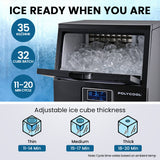 Front view of the ice maker with LCD control panel and viewing window