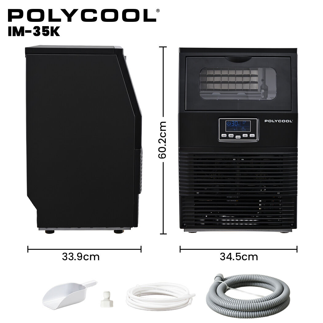 Ice maker dimensions 34.5 cm wide, 33.9 cm deep and 60.2 cm high