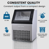 Front view of the ice maker with stainless steel fascia and LCD panel