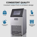 Front view of the 60 kg ice maker with stainless steel fascia
