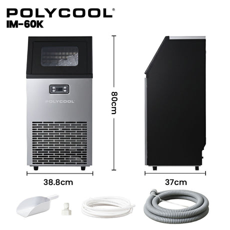 Ice maker dimensions 38.8 cm wide, 37 cm deep and 79.8 cm high