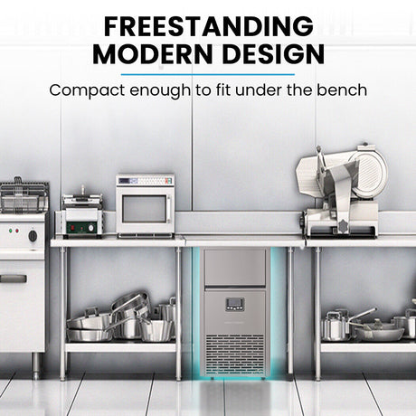 Rear of the commercial ice maker showing water connections