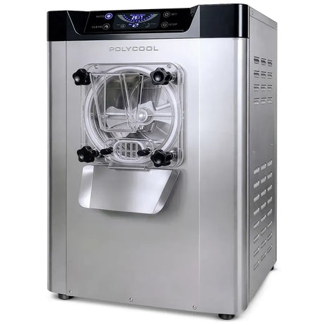 Benchtop hard ice cream and gelato machine with stainless steel body