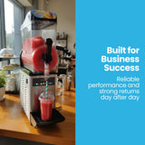 Slush machine shown on a cafe counter serving frozen drinks