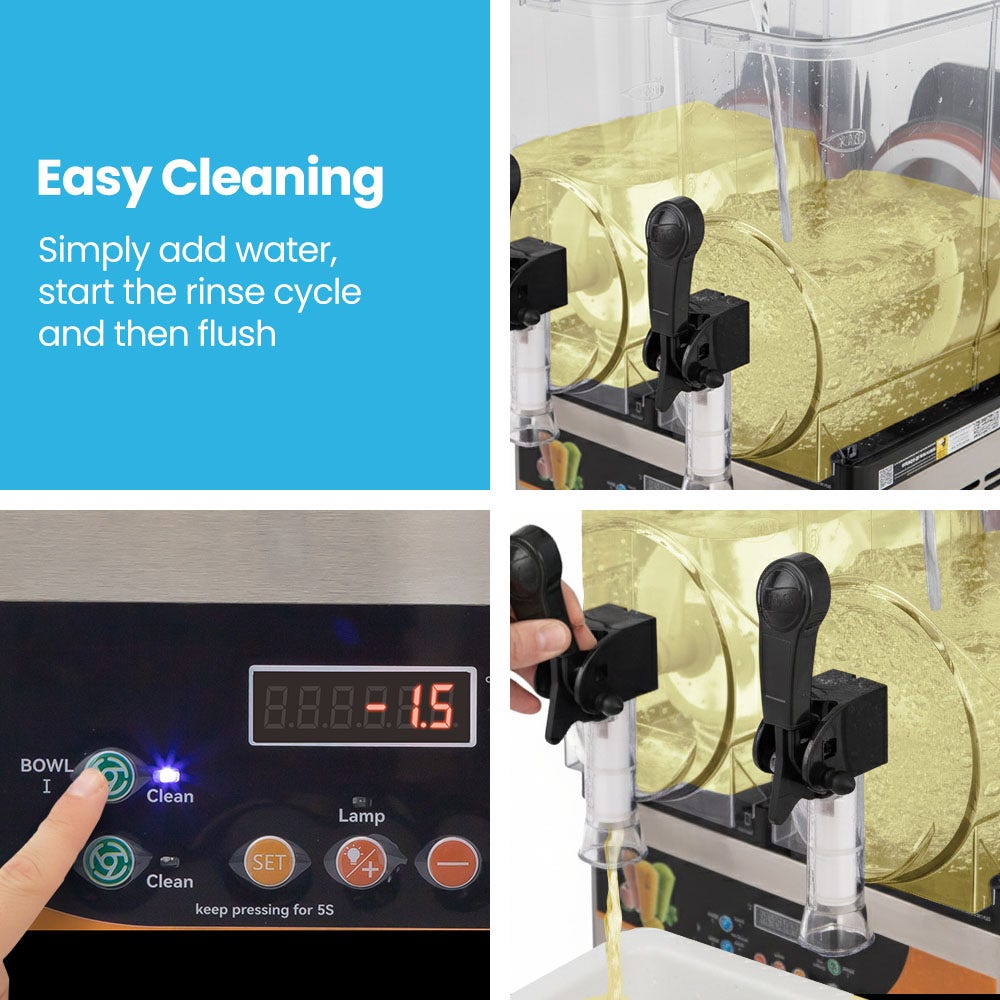 Double tank slush machine with LED lit polycarbonate tanks