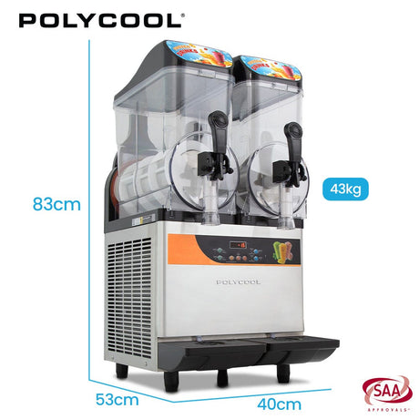 Twin tank slush machine dimensions 40 cm wide, 53 cm deep and 83 cm high