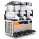 Commercial slush machine with three 12 L tanks and stainless steel body