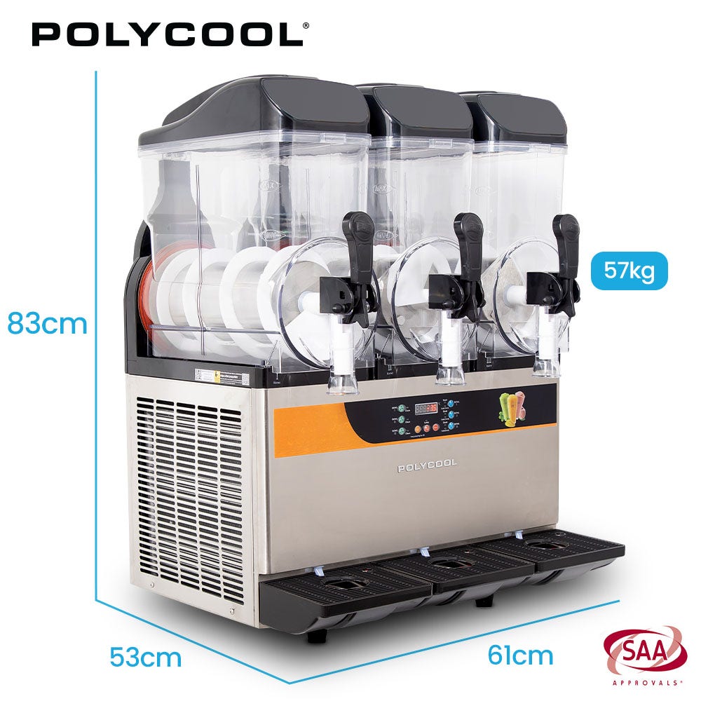 Slush machine dimensions 61 cm wide, 53 cm deep and 83 cm high