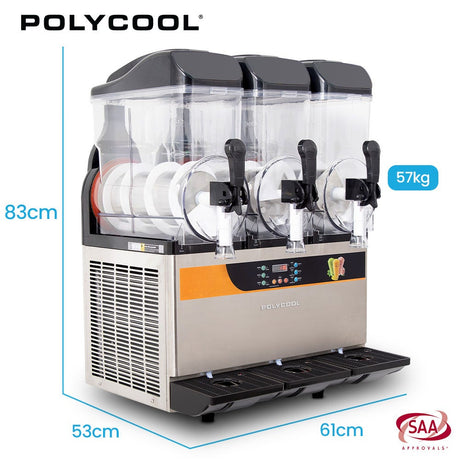Slush machine dimensions 61 cm wide, 53 cm deep and 83 cm high