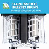 Two polycarbonate tanks holding different slushy flavours