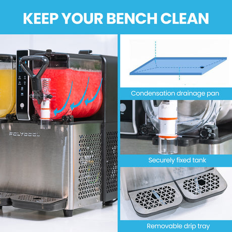 Stainless steel slush machine on a cafe counter