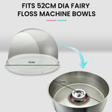 Clear dome bubble cover for a 52 cm fairy floss machine bowl