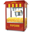 Commercial popcorn machine with tempered glass cabinet and vintage styling