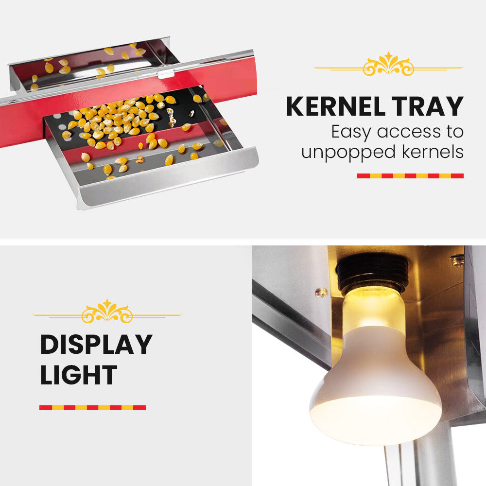 Stainless steel heating deck and kernel tray in the popcorn machine